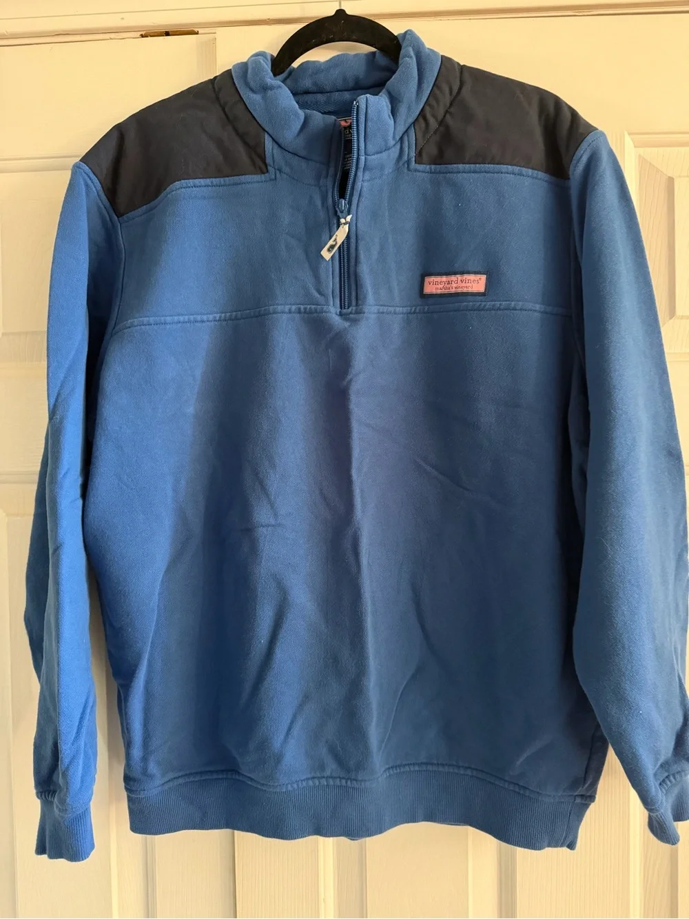 Vineyard Vines Blue Fleece Quarter-Zip with Dark Shoulder Panels